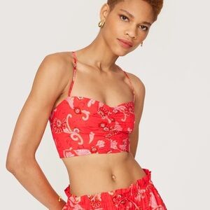 A.L.C. Arit Floral Ruched Crop Top Pink Paisley Print Crop Top